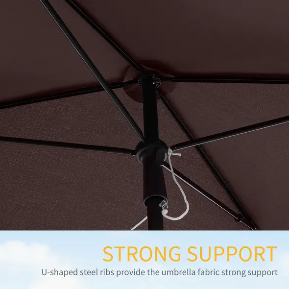 Outsunny Garden Parasol Umbrella, Outdoor Market Table Umbrella with Ruffles & Aluminium Pole, Rectangular Tilting Parasol Sun Shade Canopy, 2 x 1.3m, Brown - 7