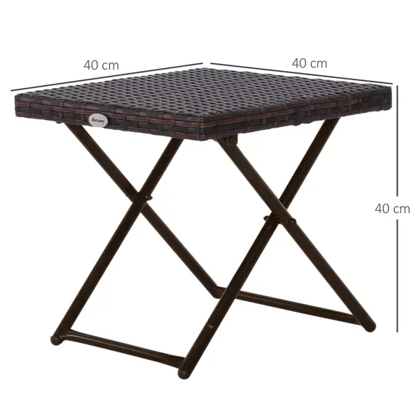 Outsunny Folding Rattan Garden Coffee Table, Small Square Outdoor Bistro Side Table with Rattan Top for Patio, Balcony, Porch, 40 x 40 x 40 cm, Brown - 3