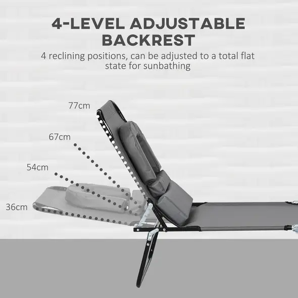 Outsunny Folding Sun Loungers Set of 2 with Face Hole, 4-Position Adjustable Backrest Garden Recliner Chairs Sunbeds, Outdoor Lounge Chairs with 600 D Oxford Cloth Seat, Pillow for Beach, Dark Grey - 4