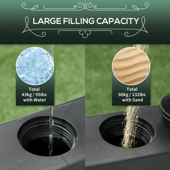 Outsunny Garden Parasol Base Holder, 43kg Water or 60kg Sand Filled, Outdoor Market Umbrella Stand Weight with Wheels and Brakes, Black - 4