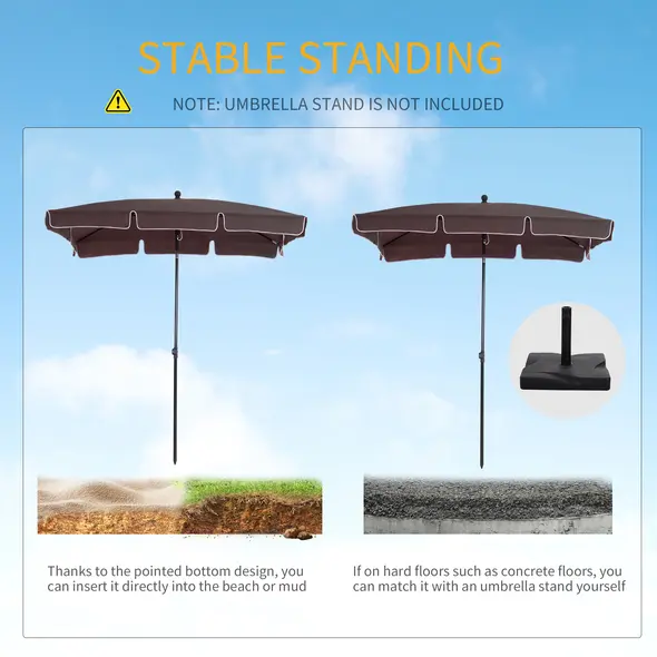 Outsunny Garden Parasol Umbrella, Outdoor Market Table Umbrella with Ruffles & Aluminium Pole, Rectangular Tilting Parasol Sun Shade Canopy, 2 x 1.3m, Brown - 6
