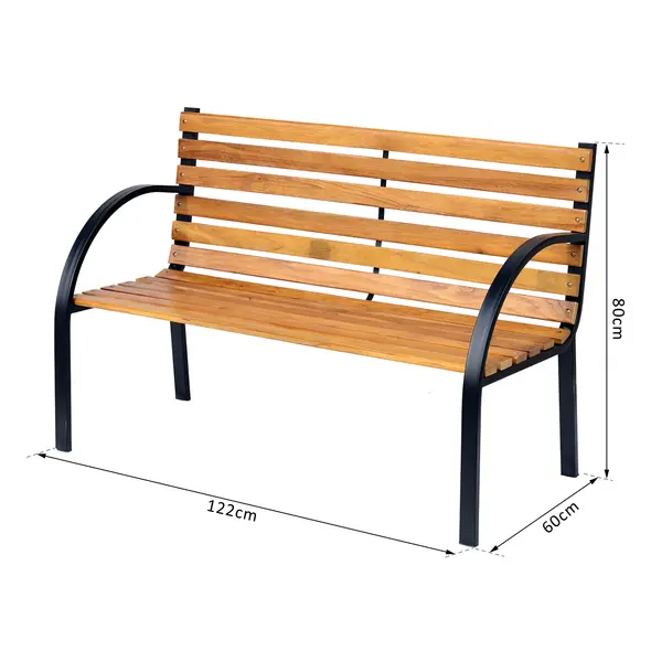 Outsunny Garden Bench, 122Lx60Wx80H cm-Steel/Wood - 3