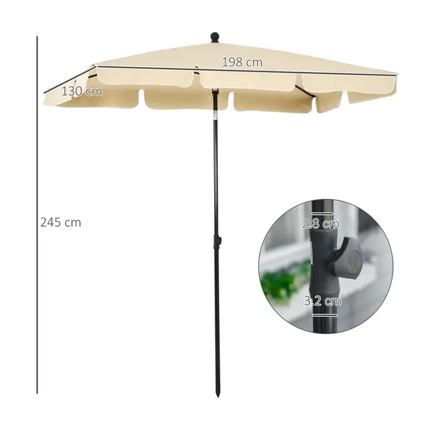 Outsunny Garden Parasol Umbrella, Outdoor Market Table Umbrella with Ruffles & Aluminium Pole, Rectangular Tilting Parasol Sun Shade Canopy, 2 x 1.3m, Beige - 3