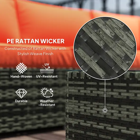 Outsunny Four-Piece Rattan Sofa Set - Orange/Grey - 4