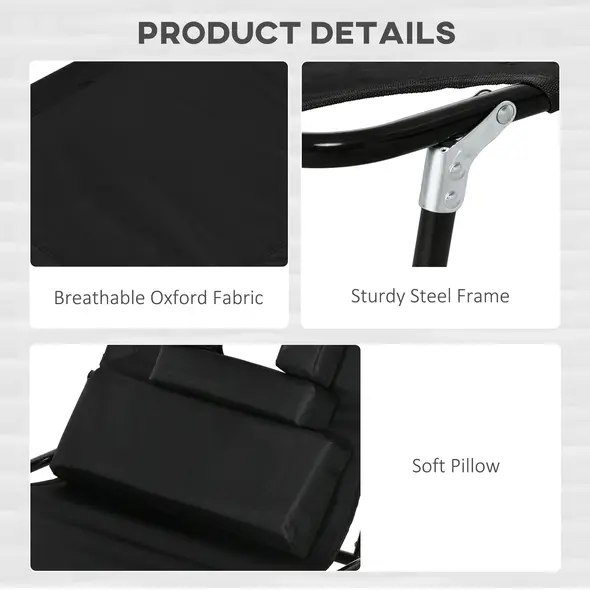 Outsunny Folding Sun Loungers Set of 2 with Face Hole, 4-Position Adjustable Backrest Garden Recliner Chairs Sunbeds, Outdoor Lounge Chairs with 600 D Oxford Cloth Seat, Pillow for Beach, Black - 6