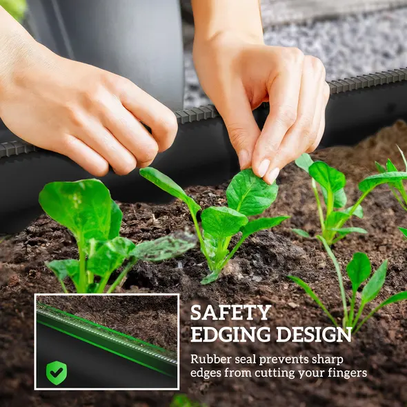 Outsunny Galvanised Raised Garden Bed, Metal Planter Box with Safety Edging, for Flowers, Herbs, Succulents, Black - 6