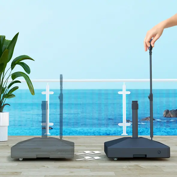 Outsunny Garden Parasol Base with Adjustable Wheels and Handle, Garden Sun Umbrella Base Parasol Stand, Filled Up to 55kg with Stand, 45kg with Water for 35, 38, 48 mm Poles, Black - 7