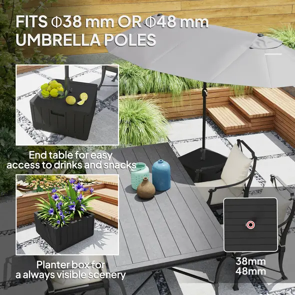 Outsunny Garden Parasol Base Outdoor Umbrella Stand with Wheels Handles, Garden Umbrella Base, Filled Up to 80kg with Stand or 50kg with Water for 38, 48 mm Poles, Black - 4
