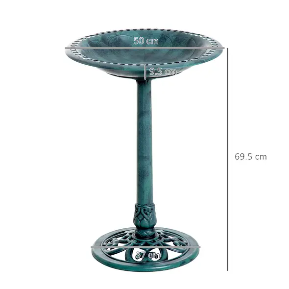 Outsunny Garden Bird Bath Outdoor Decrative Garden Feeder Stand with Scallop-like Pattern, Time-Worn Finish, 50cm, Green - 3