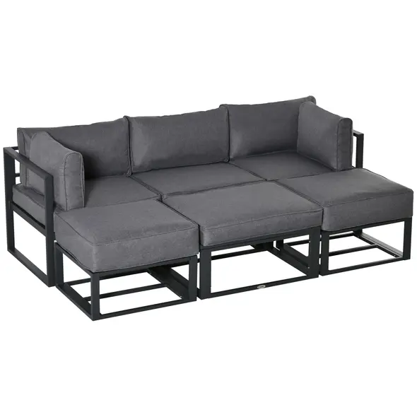 Outsunny Garden Daybed, 6 Piece Outdoor Sectional Sofa Set, Aluminum Patio Conversation Furniture Set with Coffee Table, Footstool and Cushions, Grey - 1