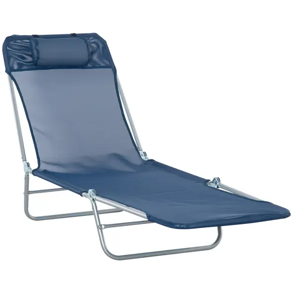 Outsunny Folding Sun Lounger with Head Pillow - Dark Blue - 1