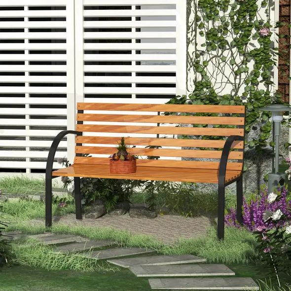 Outsunny Garden Bench, 122Lx60Wx80H cm-Steel/Wood - 2