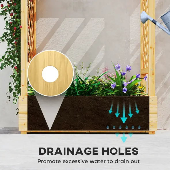 Outsunny Garden Planter with Trellis, Wooden Raised Bed for Garden with Hanging Roof and Drainage Holes, Outdoor Trellis Planter Box for Vegetables, Herbs and Flowers, 110 x 44 x 113 cm, Natural - 6