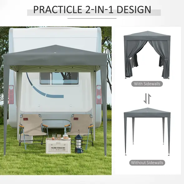 Outsunny Garden Pop Up Gazebo Marquee Party Tent Canopy with free Carrying Case, Removable 2 Walls, 2 Windows, 2m x 2m, Grey - 5