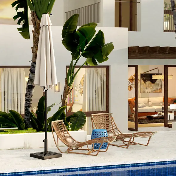 Outsunny Garden Parasol Base, 15kg HDPE Outdoor Umbrella Stand Parasol Stand with Cut-Out Design, Sun Umbrella Base for 32, 38, 48 mm Poles, Black - 8