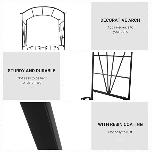 Outsunny Garden Bench, 2 Seater Outdoor Patio Bench, Metal Garden Loveseat with Arch for Vines and Climbing Plants, Black - 5