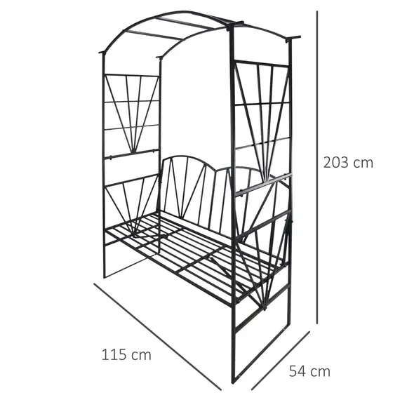 Outsunny Garden Bench, 2 Seater Outdoor Patio Bench, Metal Garden Loveseat with Arch for Vines and Climbing Plants, Black - 3