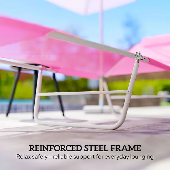 Outsunny Folding Sun Lounger with Head Pillow - Pink - 7