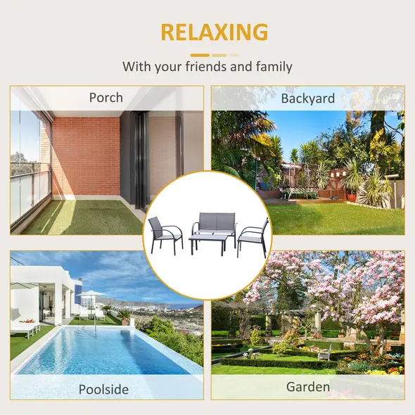 Outsunny Four-Piece Minimal Garden Patio Set - Grey - 7