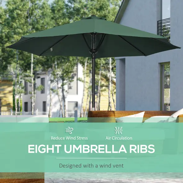 Outsunny Garden 3 m Parasol Umbrella, Outdoor Market Table Umbrella Sun Shade Canopy with 8 Ribs, Easy Push to Open, Green - 4