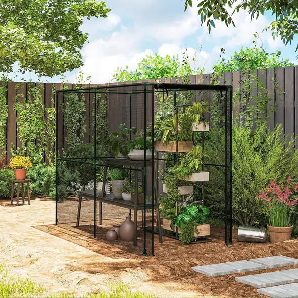 Outsunny Fruit Cage Bird Netting, Brassica Cage Plant Protection Tent with Zipped Door, Anti Bird, Insects, Small Animals, Black - 8