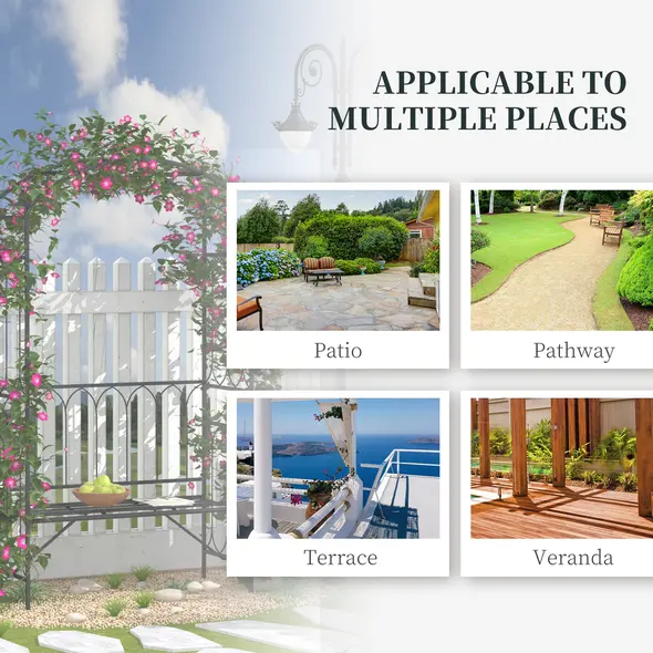 Outsunny Garden Metal Frame Bench W/Arch for Various Climbing Plant, 115Lx50Wx203H cm-Black - 6