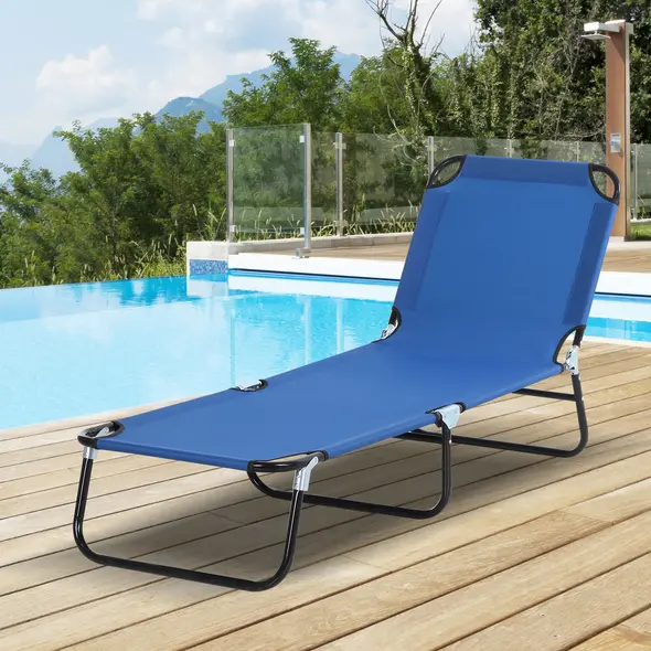 Outsunny Foldable Sun Lounger with 5-Position Adjustable Backrest, Outdoor Portable Recliner Chaise Lounge Chair with Breathable Mesh Fabric, Blue - 2