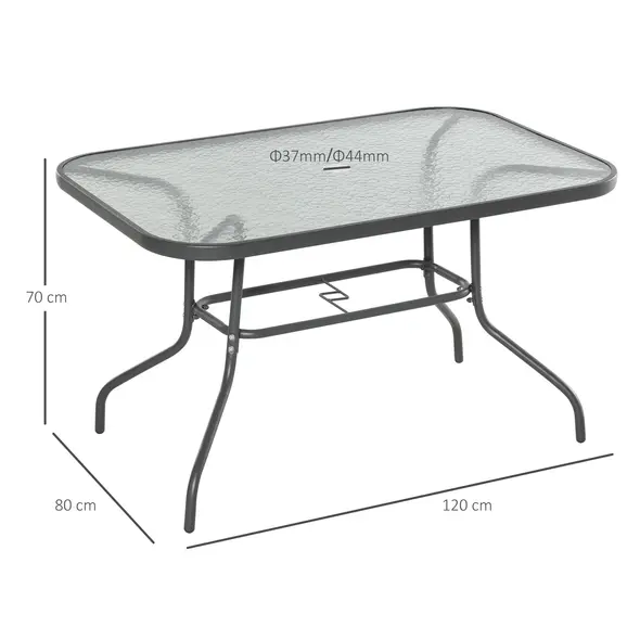 Outsunny Garden Dining Table Glass Top Metal Frame with Parasol Hole Outdoor Balcony Grey 120L x 80Wcm - 3