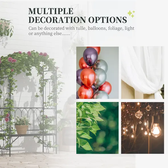 Outsunny Garden Metal Frame Bench W/Arch for Various Climbing Plant, 115Lx50Wx203H cm-Black - 5