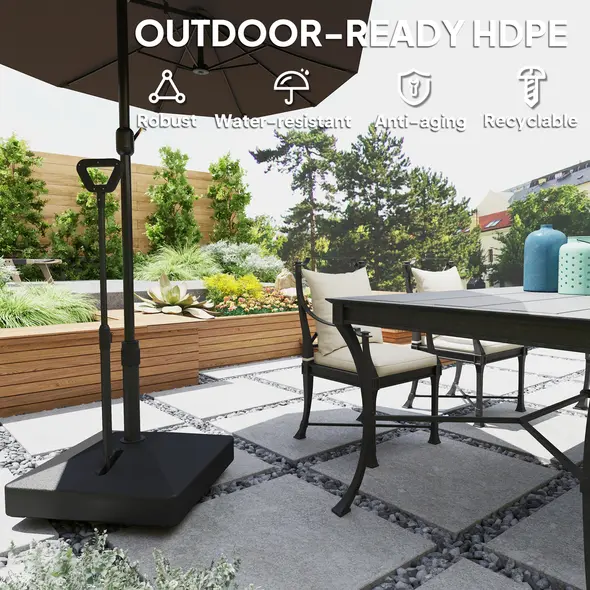 Outsunny Garden Parasol Base with Adjustable Wheels and Handle, Garden Sun Umbrella Base Parasol Stand, Filled Up to 55kg with Stand, 45kg with Water for 35, 38, 48 mm Poles, Black - 6
