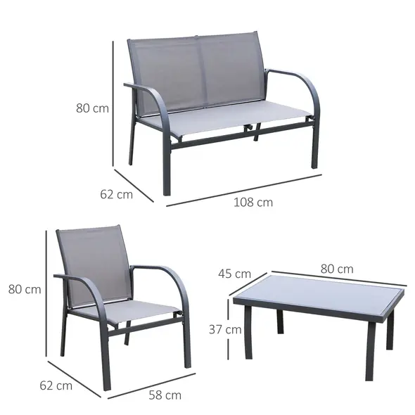 Outsunny Four-Piece Minimal Garden Patio Set - Grey - 3