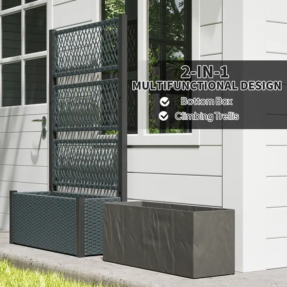 Outsunny Garden Planter Box with Trellis, Liner for Climbing Plants, Vegetables, Flowers, 90 x 35 x 148 cm, Charcoal Grey - 5