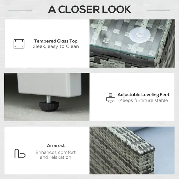 Outsunny Four-Piece Rattan Sofa Set - Grey - 6