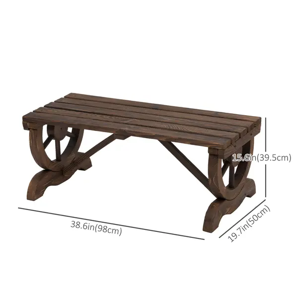 Outsunny Garden Rustic Wooden Bench Wheel-Shaped Legs Slatted Seat Stable Reinforced Structure Outdoor Patio Garden 2-Person Bench Seat - Brown - 3