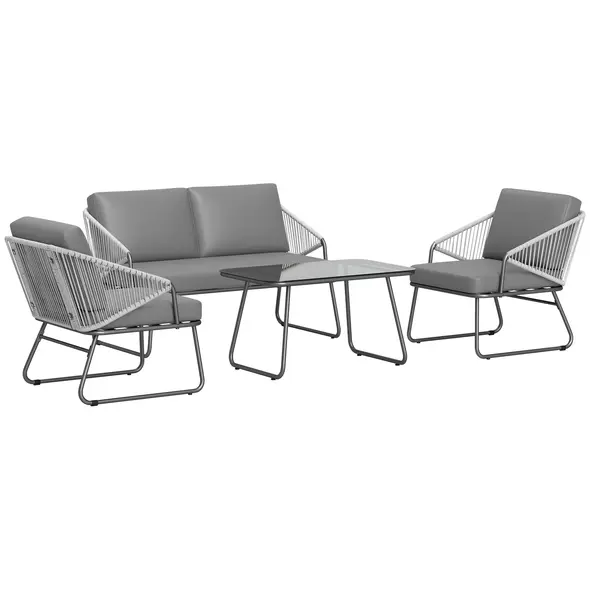 Outsunny Four-Piece Rattan Strong Panel Outdoor Sofa Set - Grey - 1