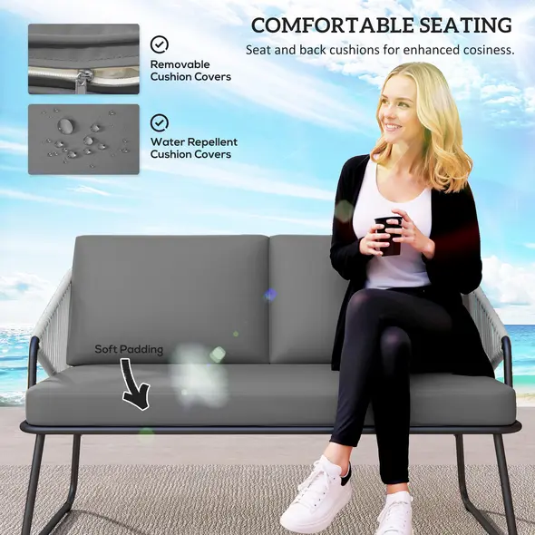 Outsunny Four-Piece Rattan Strong Panel Outdoor Sofa Set - Grey - 6