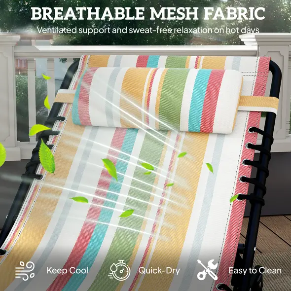 Outsunny Folding Sun Lounger Beach Chaise Chair Garden Reclining Cot Camping Recliner with 4 Position Adjustable Multicolored - 5