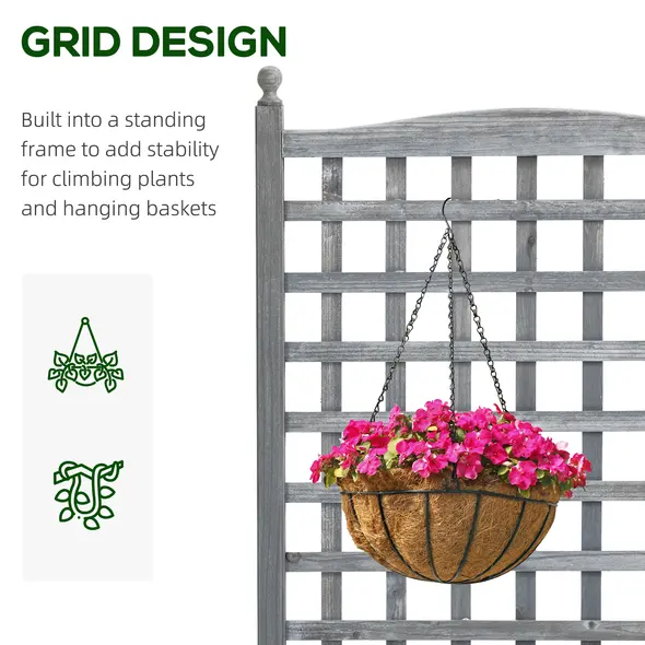 Outsunny Garden Planters with Trellis for Climbing Vines, Wood Raised Beds for Garden, Flower Pot, Indoor Outdoor, Grey - 4