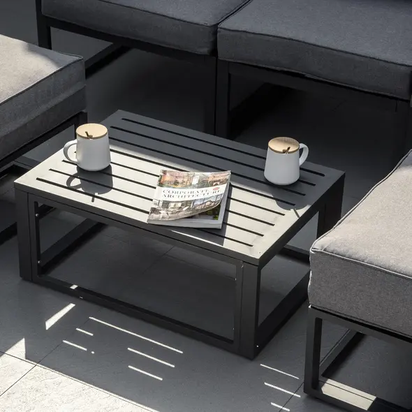 Outsunny Garden Daybed, 6 Piece Outdoor Sectional Sofa Set, Aluminum Patio Conversation Furniture Set with Coffee Table, Footstool and Cushions, Grey - 9