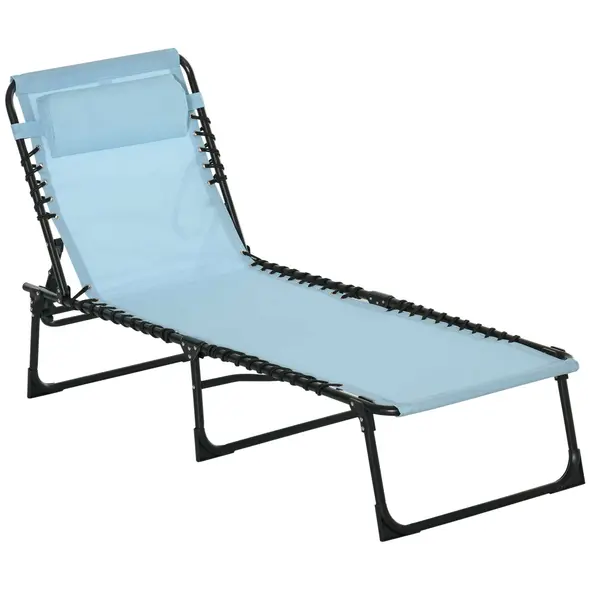 Outsunny Folding Sun Lounger Beach Chaise Chair Garden Cot Camping Recliner with 4 Position Adjustable, Baby Blue - 1