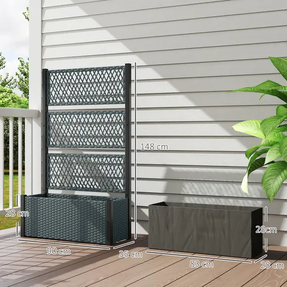 Outsunny Garden Planter Box with Trellis, Liner for Climbing Plants, Vegetables, Flowers, 90 x 35 x 148 cm, Charcoal Grey - 3