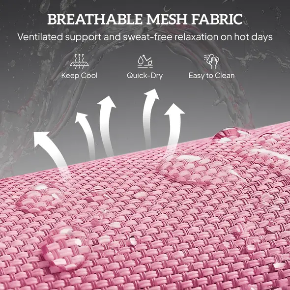 Outsunny Folding Sun Lounger with Head Pillow - Pink - 5