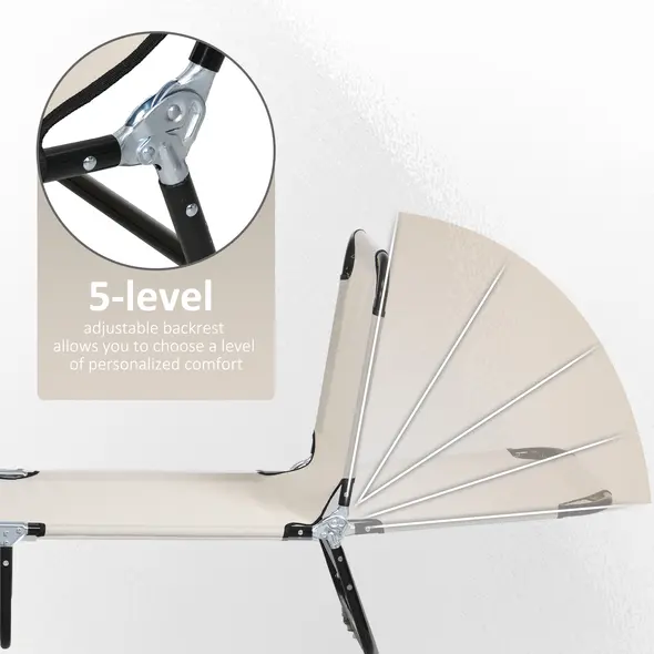 Outsunny Garden Sun Lounger, with Five-Position Back - Cream White - 4