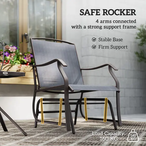 Outsunny Glider Rocking Chair & Table Set 2 Single Seaters Rocker Garden Swing Chair Patio Furniture Bistro Set Grey - 6