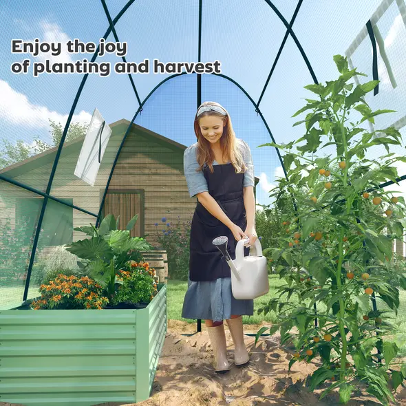 Outsunny Hoop House Greenhouse with Sandbags, Walk-In Tunnel Green House with 2 Doors and Screen Windows, 1.8 x 1.8 x 2m, Green - 8
