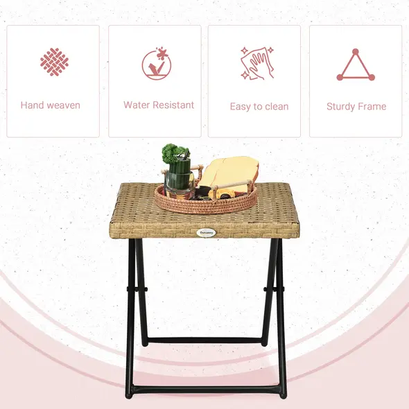 Outsunny Garden Small Folding Square Rattan Coffee Table Bistro Balcony Outdoor Wicker Weave Side Table 40Hx40Lx40Wcm, Natural - 5