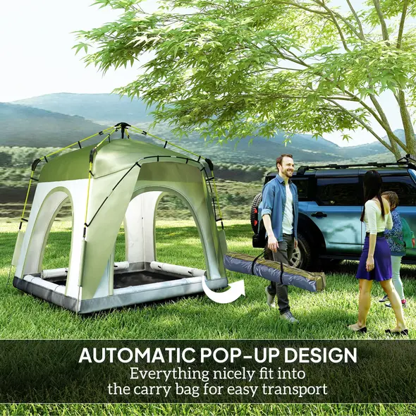 Outsunny Instant Pop Up Camping Tent, 4 Man Dome Tent with 4 Doors, Sewn-in Groundsheet, Carry Bag and Top Hook for Fishing Hiking Festival, Green - 6
