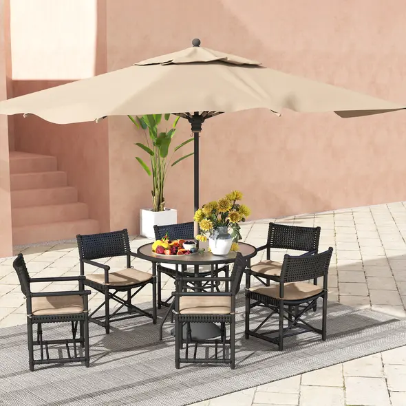 Outsunny Glass-Top Garden Table, with Parasol Hole - Black - 7