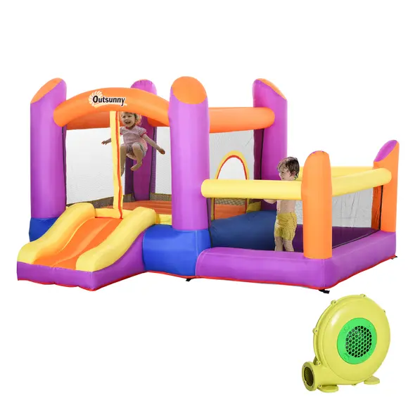 Outsunny Kids Bouncy Castle House Inflatable Trampoline Slide Water Pool 3 in 1 with Blower for Kids Age 3-8 Multi-color 2.8 x 2.5 x 1.7m - 1