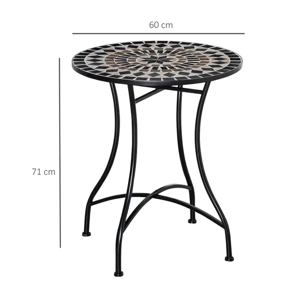 Outsunny Φ60cm Mosaic Outdoor Patio Table - Black - 3